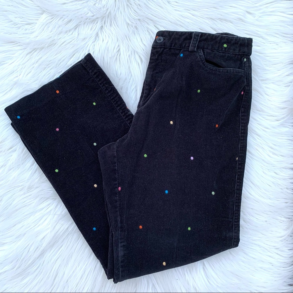 Raffaella Vintage Black Corduroy Straight Leg Colorful Dots Pant Women 8P